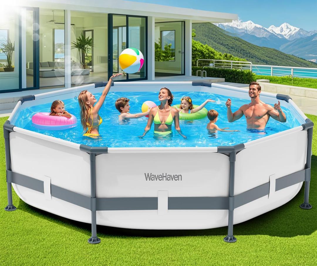 Above Ground Pool,10ft x 30in Frame Deep Swimming Pool,Round Family Pool,Large Above Ground Pool Easy Set,1200 Gallon Pool,Outdoor Backyard Pool for Kids,Adults-Grey,Pump Not Included
