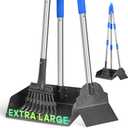 Larger Pooper Scooper Dog Pooper Scooper for Large Medium Small Dogs Heavy Duty Stainless Steel with Long Handle Tray Rake Shovel for Yard (1. Blue)