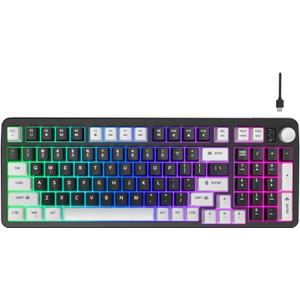 96% Wired Gaming Keyboard,Creamy Membrane Quiet Silent Keyboard with Number Pad & Volume Knob,Light Up Computer USB Teclado for PC Desktop Games Office (Gray&Black)