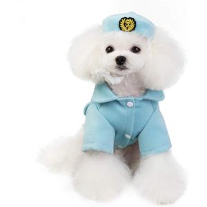 Tangpan Fashion Lapel Woollen Flight Attendant Coat Pet Dog Clothes Apparel (Blue,XL)