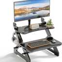Amazer Standing Desk Converter, 22 inch Bamboo Small Sit Stand Up Desk Riser with Lap Desk Computer Desktop Desk Converter for Monitor and Laptop with Keyboard Tray, Black