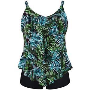 Septangle Women's Tankini Swimsuit Two Pieces Set Ruffle Swimwear Bathingsuit with Boyshort size 16