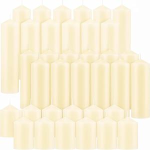 36 Pcs Ivory Pillar Candles Bulk SetHurricane Candles3 Different Lengths (12 Each)Dripless Unscented SmokelessGives You a Better Atmosphere When Organizing Wedding or Event Party.