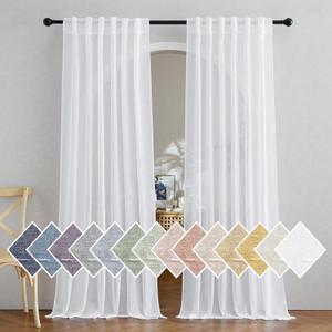 NICETOWN Semi Sheer White Curtains 84 inch Long, Rod Pocket & Back Tab Sheer Linen Curtains & Drapes Balance Privacy & Light Panels for Bedroom/Living Room, W52 x L84, 2 Panels