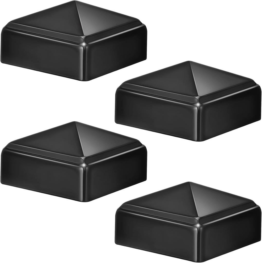 Pelopy 4 Pcs 2" x 2" Black Aluminum Pyramid Post Caps for Wooden or Metal Fence Posts, Weatherproof Decorative Pyramid Covers for Decks, Mailboxes, and Corridors