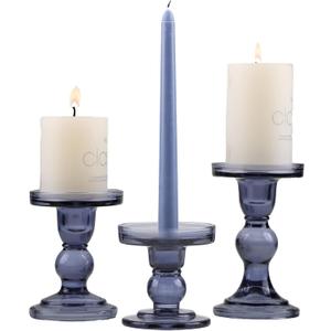 GMWD 3 Pcs Glass Candle Holder Set Clear, Blue Candlesticks Holders Pillar Taper Candles Tealight Stand for Wedding Centerpieces Home Decorations Dining Table
