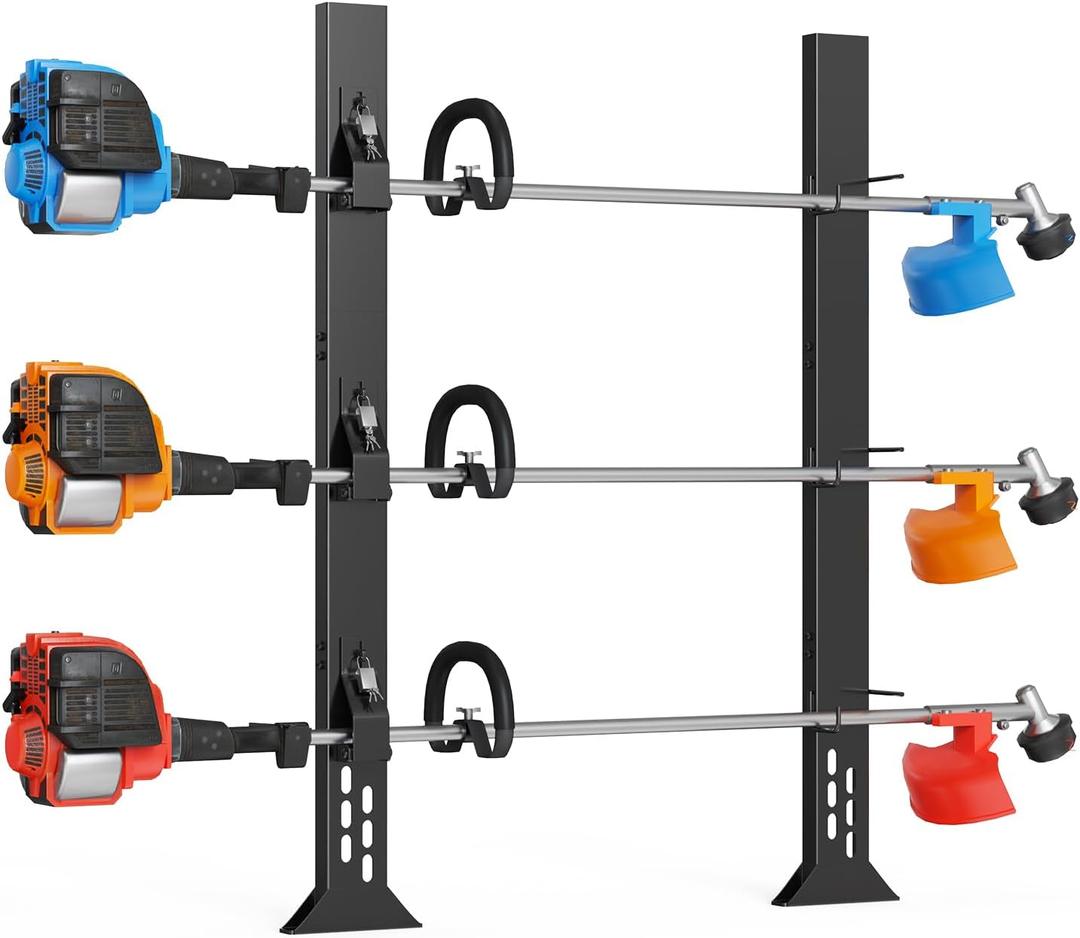 Weed Eater Racks for Open Trailer - Trimmer Rack Weedeater Rack for Trailer Landscape Truck Holder Lawn Equipment Accessories w/Lock (3 Locking Positions)