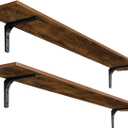 DINZI LVJ Long Wall Shelves, 55.1Inch Wall Mounted Shelves Set of 2, Extra Large Floating Storage Ledges with Sturdy Metal Brackets for Living Room, Bathroom, Bedroom, Kitchen, Rustic Brown