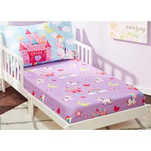 EVERYDAY KIDS Toddler Fitted Sheet and Pillowcase Set - Unicorn Dreams - Soft Breathable Microfiber Toddler Sheet Set
