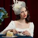 Cizoe Tea Party Fascinator Hats for Womens 50s Headwear with Veil Flower Cocktail Wedding Church Derby Hat (White)
