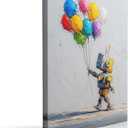 Playful Robot with Colorful Balloons Pop Art Canvas Wall Art Framed Print Painting Whimsical Street Art Wall Decor Artwork Poster Textured Fun for Teen Boy Room Modern Urban Unique Decor 12x16 Inches