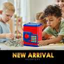 ATM Piggy Bank for Boys Girls, Vcertcpl Mini ATM Coin Bank Money Saving Box with Password, Kids Safe Money Jar for Adults with Auto Grab Bill Slot, Great Gift Toy Bank for Kids S Red