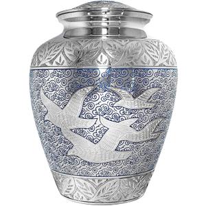 Trupoint Memorials Extra Large Urn for Ashes Adult Male or Female Up to 330 lbs Cremation Urns for Human Ashes, Funeral Memorial Urns for Men & Women Silver Birds