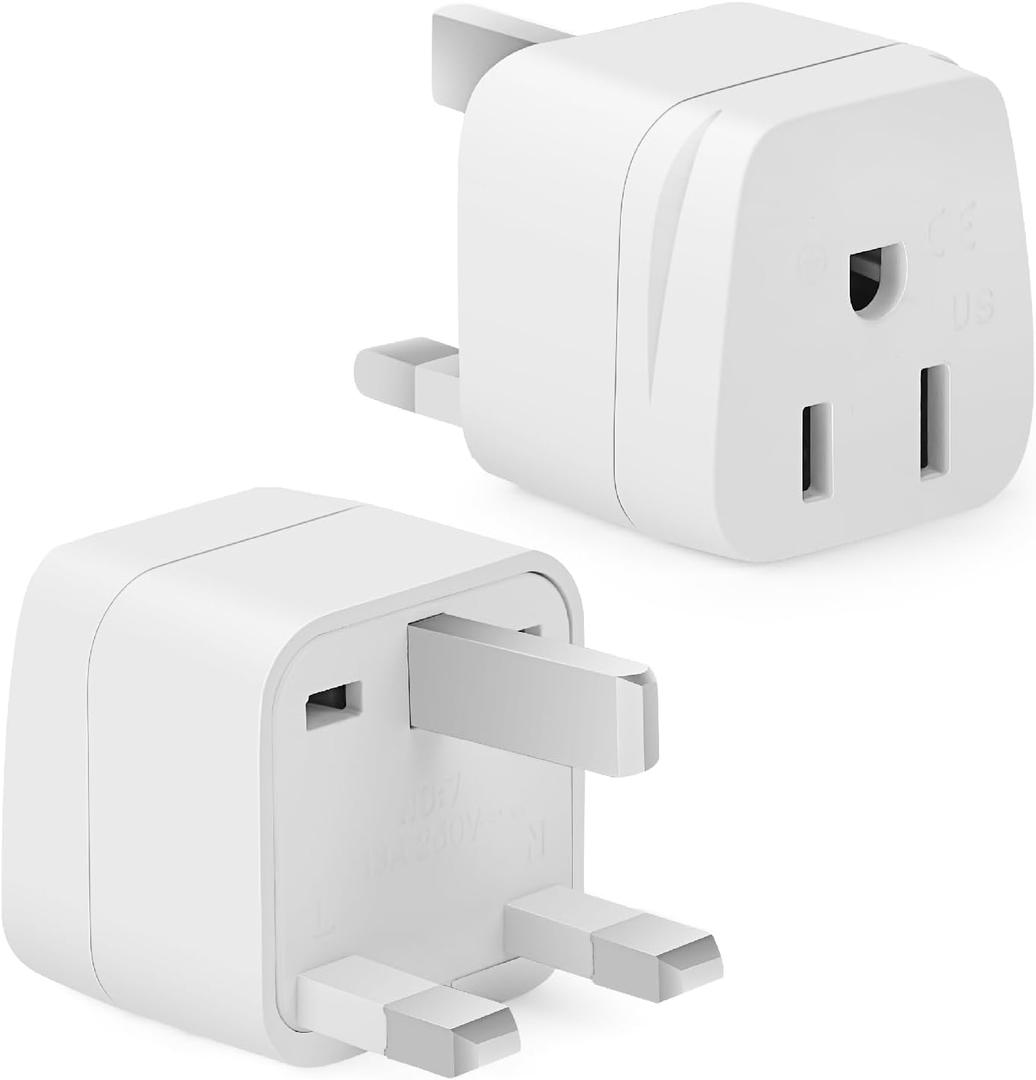 Bates- US to UK Plug Adapter, 2 Pack, White Type G Adapter for Travel, UK Power Adapter, UK Adapter Plug, Ireland Plug Adapter for London Plug, UK Adapters for Travel, England Travel Plug Adapter