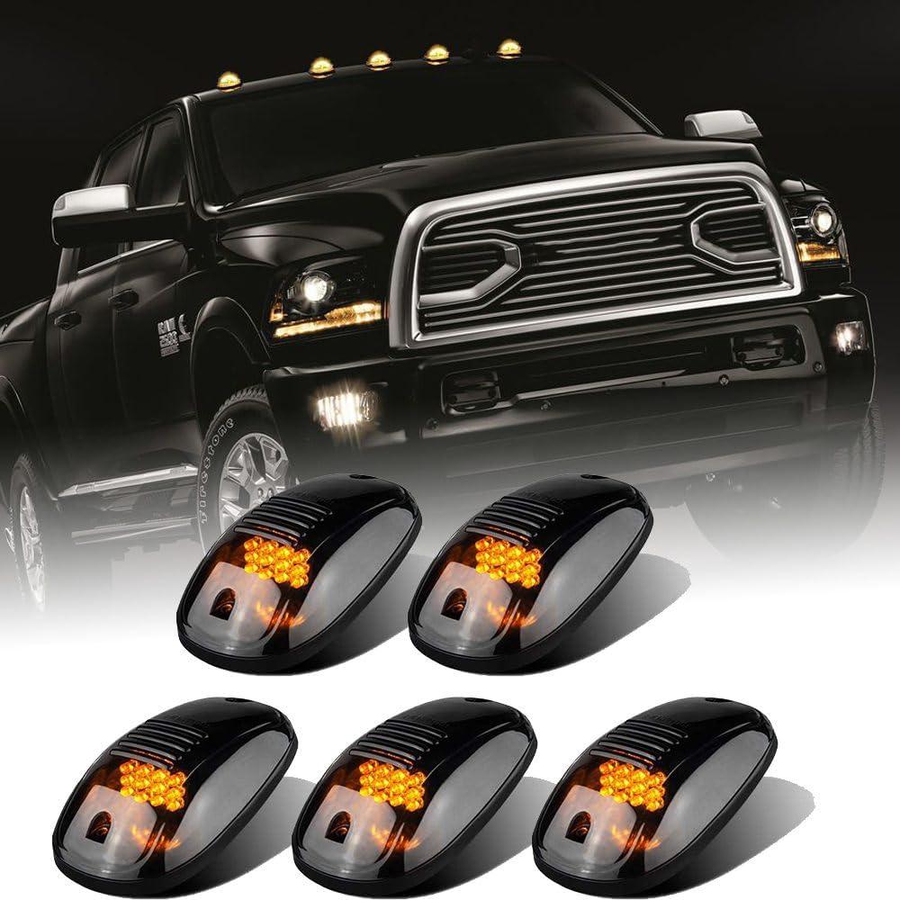 5X Amber LED Cab Lights Smoked Cab Roof Running Top Marker Light Compatible for Dodge Ram 1500 2500 3500 4500 5500 2003-2018 Pickup Trucks