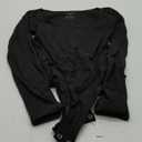 REORIA Women's Sexy Basic Sexy Scoop Long Sleeve Double Lined Layering Slim Bodysuit Tops (Medium, Black)