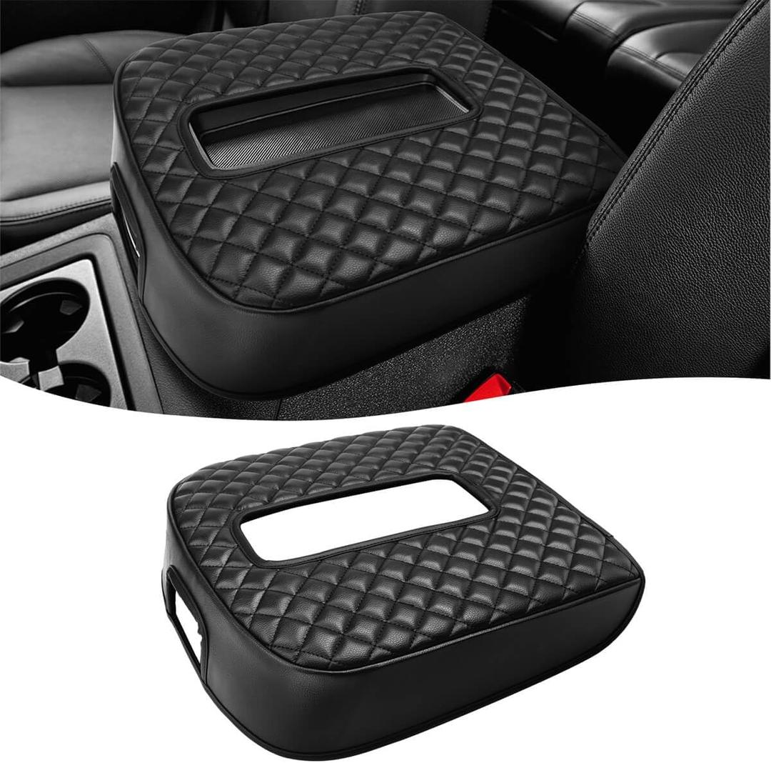 KBH Center Console Armrest Cover for 2007-2014 Chevy Silverado & Tahoe & Avalanche & Suburban, GMC Sierra & Yukon, Vinyl Leather, Floor Console Bucket Seat, Black