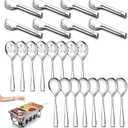 24 Pack Stainless Steel Large Serving Utensils Set - 10" Serving Spoons x 8, 10" Slotted Spoons x 8, and 9" Serving Tongs x 8 by Teivio, for Buffet, Chafing Dish, Catering Supplies (Silver)