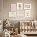 Pink Nursery Wall Art Baby Girl Canvas Wall Decor Vintage Poster Bunny Flower Wall Art Antique Preppy Pictures Animal Floral Prints Kids Swans Painting for Girls Room Bedroom 12x16x6 Inch Framed