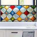 Stained Glass Window Film Home Decorative Privacy Window Film 39.317.7 Inches for Glass Door Home and Office Bedrooms PVC Static Cling Sticker
