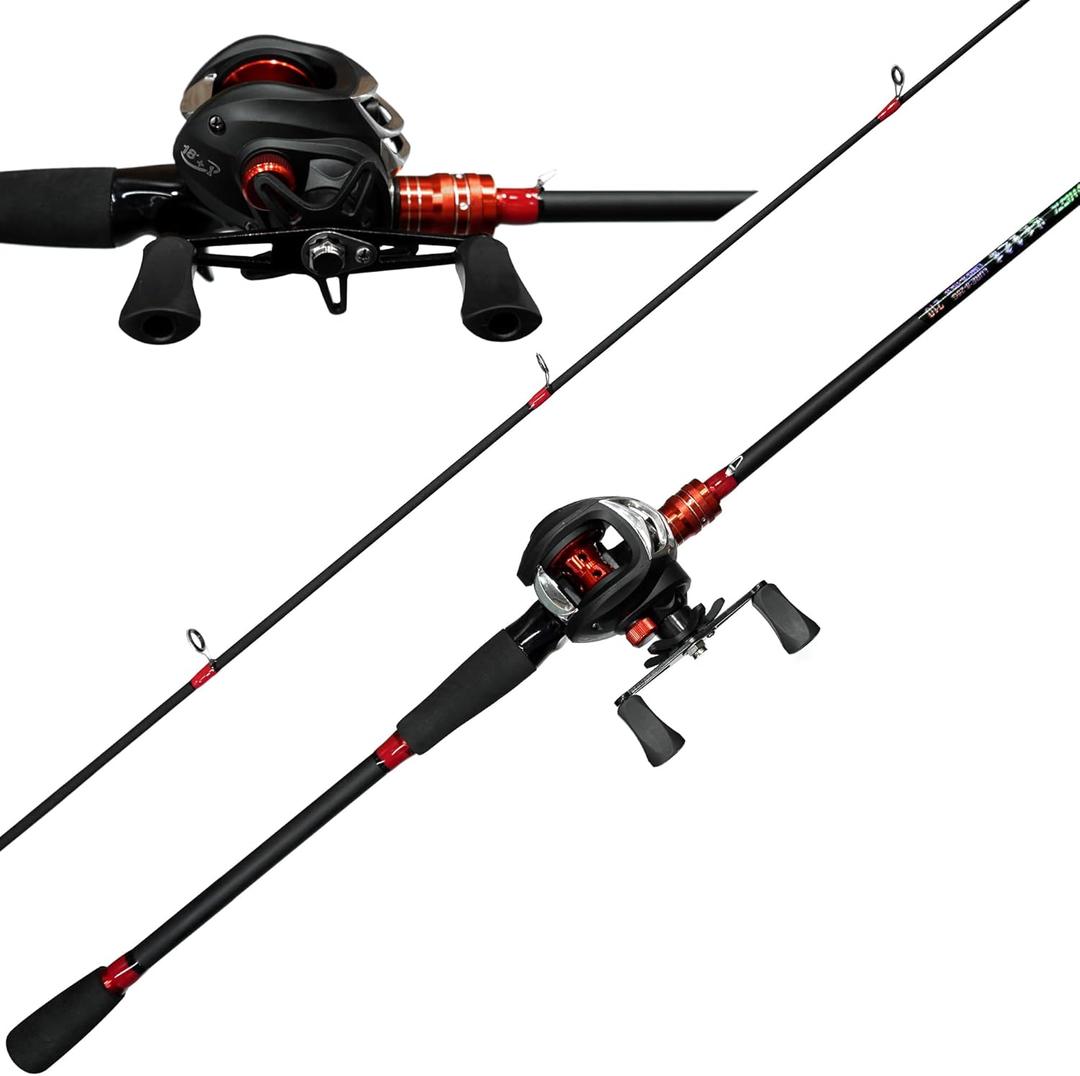 Kilitn Fishing Rod and Reel Combo, Baitcasting Combo Baitcast Reel, 6 Foot 7 Foot 2-Piece, Durable Fiberglass Wrapped Carbon Fiber Rod with Comfortable EVA Handle (Right-Hand Reel - 6 FT 2 Piece Rod)