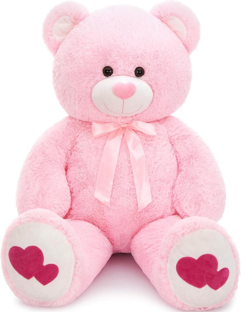 Tezituor Giant Teddy Bear Stuffed Animal 4ft - Big Pink Teddy Bear with Love Red Heart - Large Stuffed Bear Plush Toys for Kid Christmas Birthday - Valentines Bear Gift for Girlfriend (4 Feet)