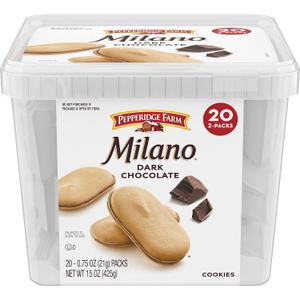 Pepperidge Farm Milano Cookies, Dark Chocolate, 20 Packs Tub, 2 Cookies Per Pack, BBD 12/07/25