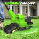 SEYVUM String Trimmer, 20V 12-inch Cordless Weed Trimmer with Auto Line Feed, 2 X 2.0Ah Battery Powered Lawn Edger with 5 Pcs Spool Line & 8 Pcs Plastic Blades, Fast Charger Included, Green