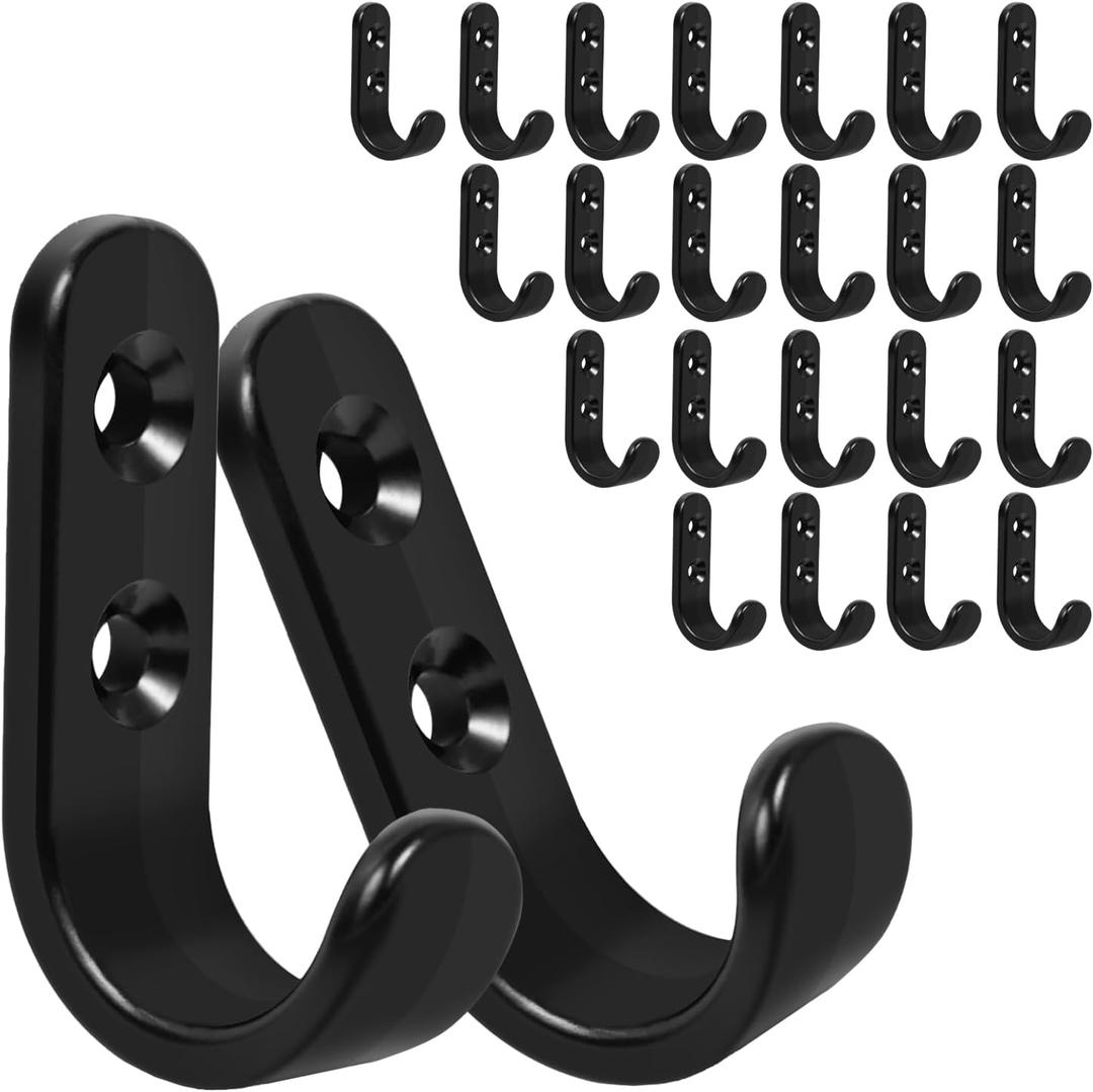 24PCS Zinc Coat Hooks, Metal Single Prong Wall Hooks with 48 Screws, No Rust Black Wall Hooks for Hanging Towel, Coat, Scarf, Bag, Hat, Cup, Key