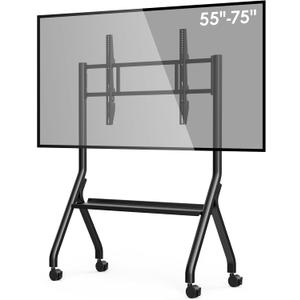 Smart Board Stand with Wheels, 55/65/75'' Interactive Whiteboard Stand, Height Adjustable Mobile Stand with 4 Lockable Rolling Wheels for Smartboard