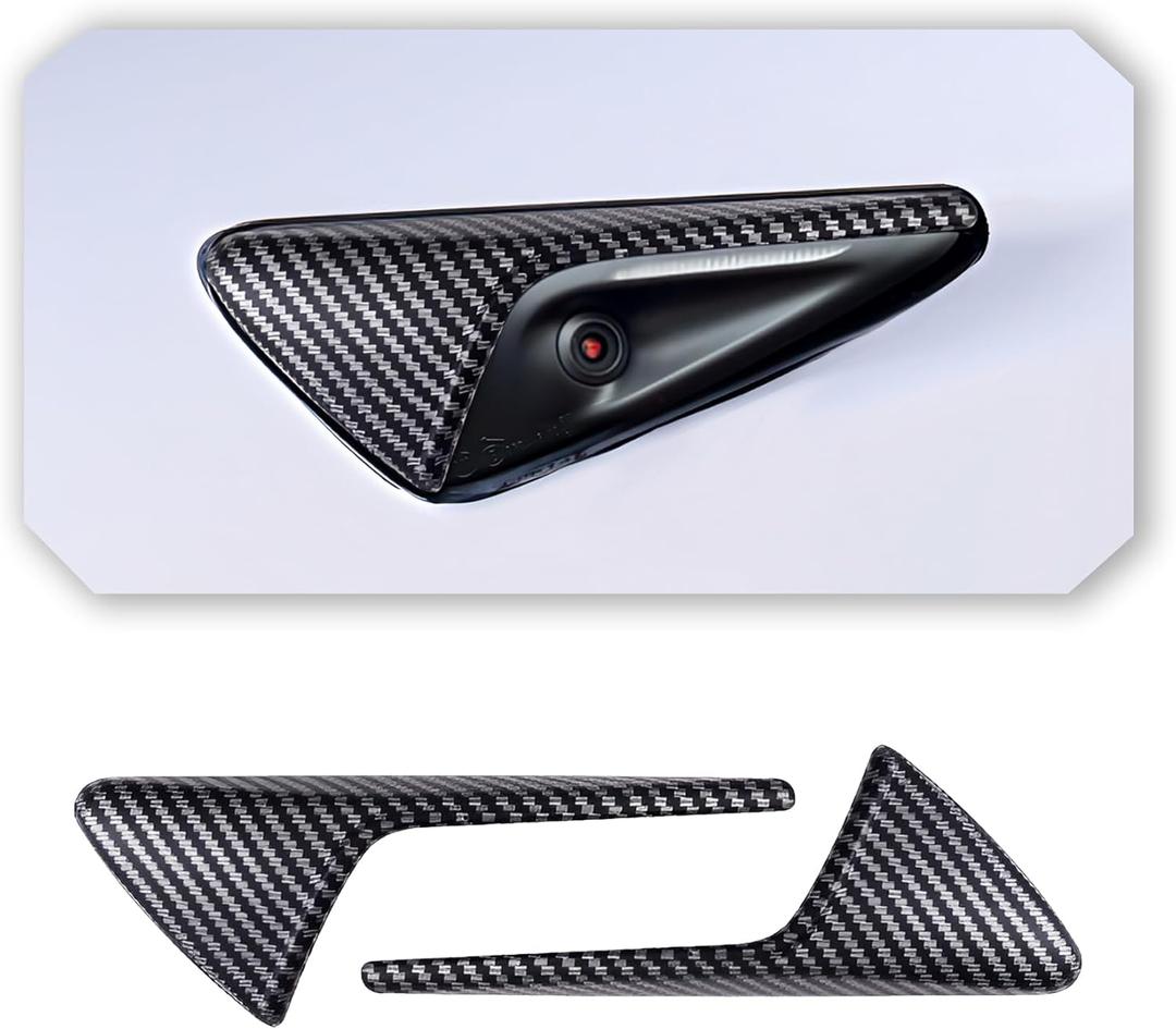 for Tesla HW4.0 Side Camera Protection Cover, for 2024/2025 Tesla Model Y/3 Side Camera Turn Signal Cover Accessories (Matt Carbon Fiber Pattern)