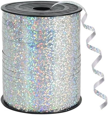 BEISHIDA 500 Yards Silver Ribbon Curling Crimped, Balloon String Shiny Metallic Roll for Gift Wrapping Ribbon for Birthday Party Festival Art Craft Decor Florist Flowers Decoration