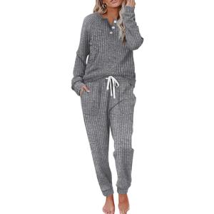 WIHOLL Two Piece Outfits for Women Lounge Sets Button Down Sweatshirt Sweatpants Sweatsuits Set with Pockets (Large, Long Sleeve 1-dark Grey)