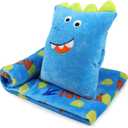 3 in 1 Kids Travel Pillow and Blanket Set - 40x60in, Plush Pillow with Hand Warmer, Dinosaur Pillow Blanket for Boys Birthday Christmas Party Favors and Travel Essential