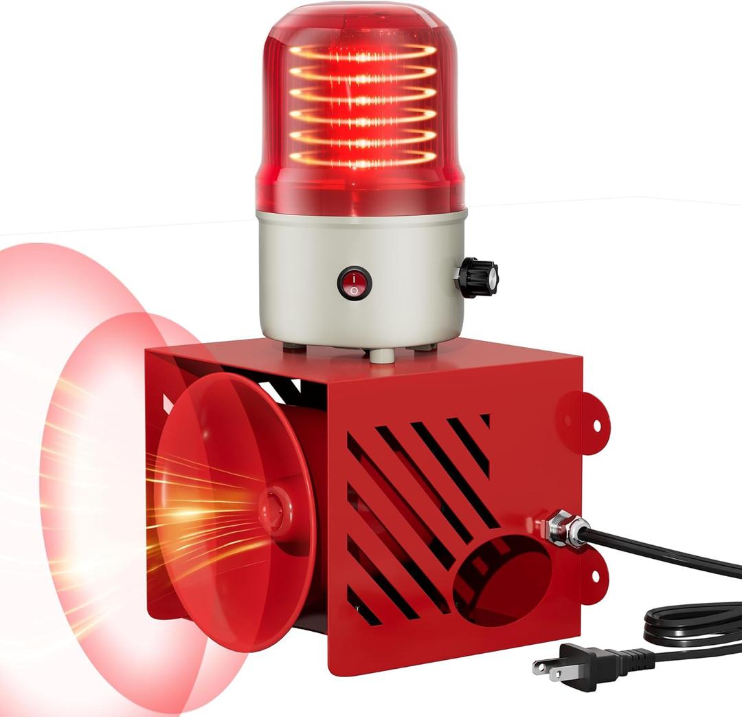 Joinfworld AC110V 120dB Siren Alarm Strobe Light Plug-in Manual Security Alarm Adjustable Volume Outdoor Waterproof Emergency Strobe Warning Light for Warehouse, Construction Site, Crane