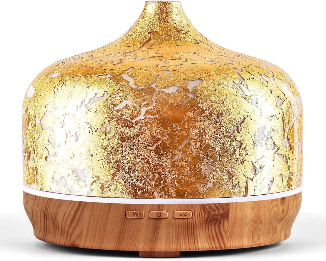 Porseme 500ml Glass Essential Oil Diffuser Aromatherapy Ultrasonic Cool Mist Humidifier 15-21 Running Hours Waterless Auto-Off Air Diffusers for Sleeping Yoga Working Spa(Gold Plated)
