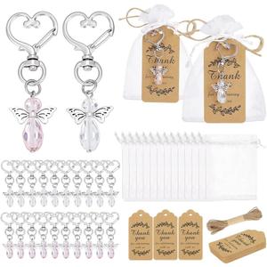 PH PandaHall 40 Sets Angel Keychains Favors Pink and White Angel Charms with Thank You Tags Drawstring Organza Bag Gifts for Wedding Birthday Baptism Souvenir Christmas Party Favors