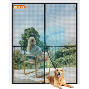 MAGZO Magnetic Screen Door Fit Door Size 80 x 96 Inch, Screen Size 82" x 97" Strong Magnet French Style Mesh, Heavy Duty Fiberglass Mesh with Hook & Loop for Sliding Entrance, Gray