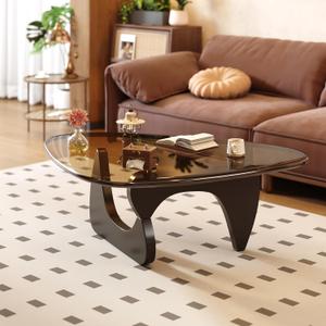 Coffee Table for Living Room Mid Century Modern Center Small Table with Glass Top and Wood, 36 Inch, Black Brown, Enhanced 36 Inch