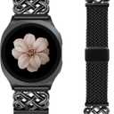 Braided Magnetic Band Compatible with Samsung Galaxy Watch 8 7 6 5 4 FE 40mm 44mm/8 6 Classic/5 Pro/4 Classic/3 41mm/Active 2 Women Men, 20mm Celtic Stretchy Elastic Dressy Nylon Strap, No for Ultra (Black/Black)