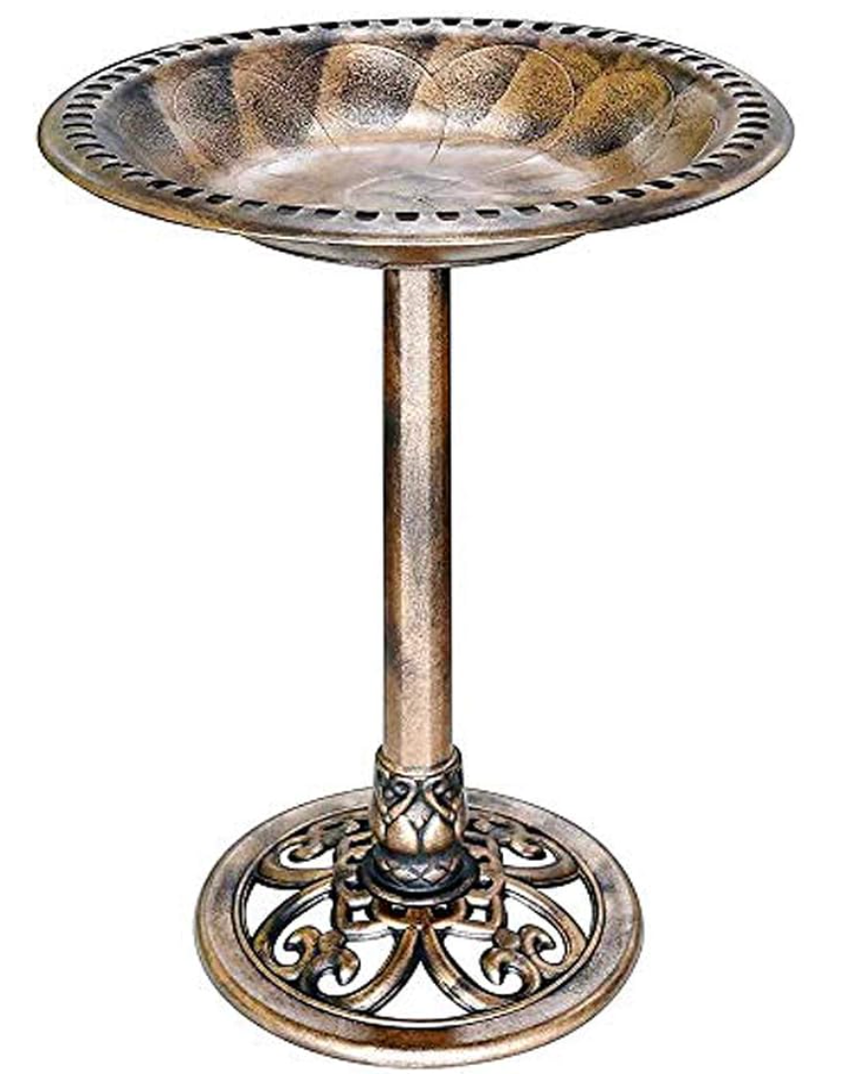 VIVOHOME Polyresin Antique Outdoor Copper Garden Bird Bath and Solar Powered Round Pond Fountain 28 Inch Bird Bath Copper