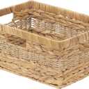 StorageWorks Large Rectangular Wicker Basket, Water Hyacinth and Seagrass Storage Basket with Built-in Handles, 1 Pack