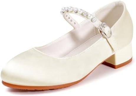 Girls Dress Shoes Low Block Heel Flower Girl Wedding Party Princess Formal Shoes for Big Girls, Size 38