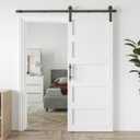 32in x 84in Sliding Barn Door with 6ft Barn Door Hardware Kit & Handle, Pre-Drilled Holes Easy Assembly -Solid Barn Door Slab Covered with Water-Proof PVC Surface, White, 5 Panel