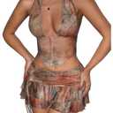 SOLY HUX Women's Y2k Skirt Sets 2 Piece Outfits Leopard Halter Crop Tops and Ruffle Layered Mini Skirt Set, L