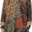 CRAZY GRID Women Knitt Pullover Sweaters Winter Patterned Oversized Long Sleeve Graphic Print Jumper Tops (Large, B Ruby)