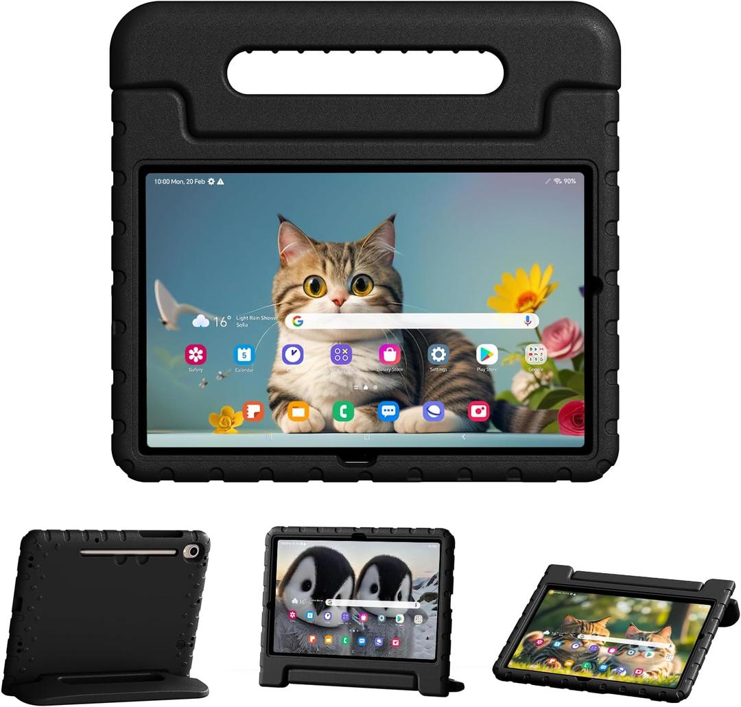Kids Case for Samsung Galaxy Tab S10 FE 2025/S9 FE 10.9 inch/Tab S9 11 inch 2023,Shockproof Lightweight Convertible Stand Protective Case with S Pen Holder, Black