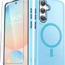 YENAPOON for Samsung Galaxy S25 Case, Matte Magnetic Phone Case with 1 Screen Protector, Support for Magsafe, Translucent Frosted Shockproof Protective Cover for Samsung Galaxy S25, Light Blue