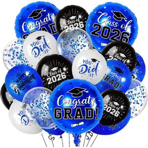 Blue and Black Graduation Balloons Graduation Decorations 2026, 51Pcs Grad Latex Balloons and Grad Foil Balloon with Confetti Ribbons Grad Party Decorations for College High School