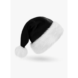 FOIMAS Santa Hat for Adults,Black Plush Christmas Hats with White Fur for Christmas Holiday Party Decoration Supply Home Decor
